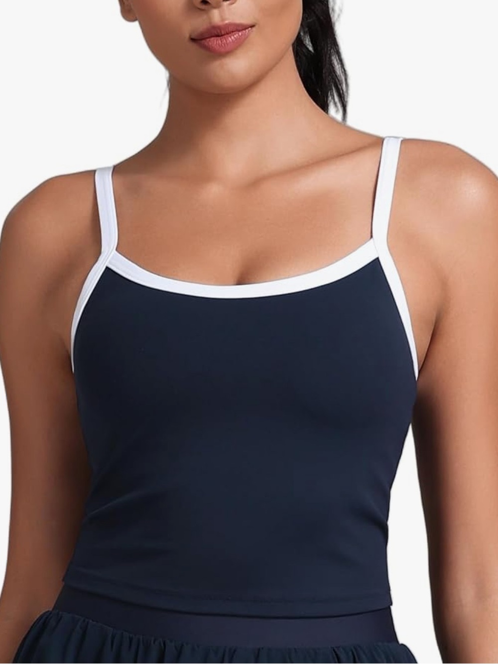 Navy Scoop Neck Workout Tank with Contrast Straps